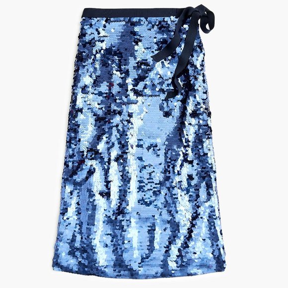 💙 NWT J Crew Collection Sequin Midi Skirt with Tie Belt Royal Navy Blue💙 - Picture 1 of 9